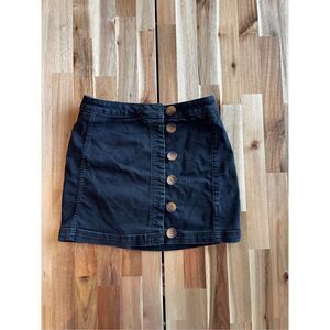 Free People Little Daisies Black Denim Mini Skirt
